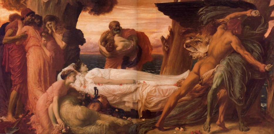 Frederic Leighton, Hercules Wrestling with Death for the Body of Alcestis (1869-71) (132.4 x 265.4 cm)